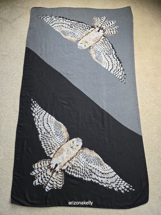 Accessories - Owls in Flight Scarf Oblong Black & Grey Bird Scarf
